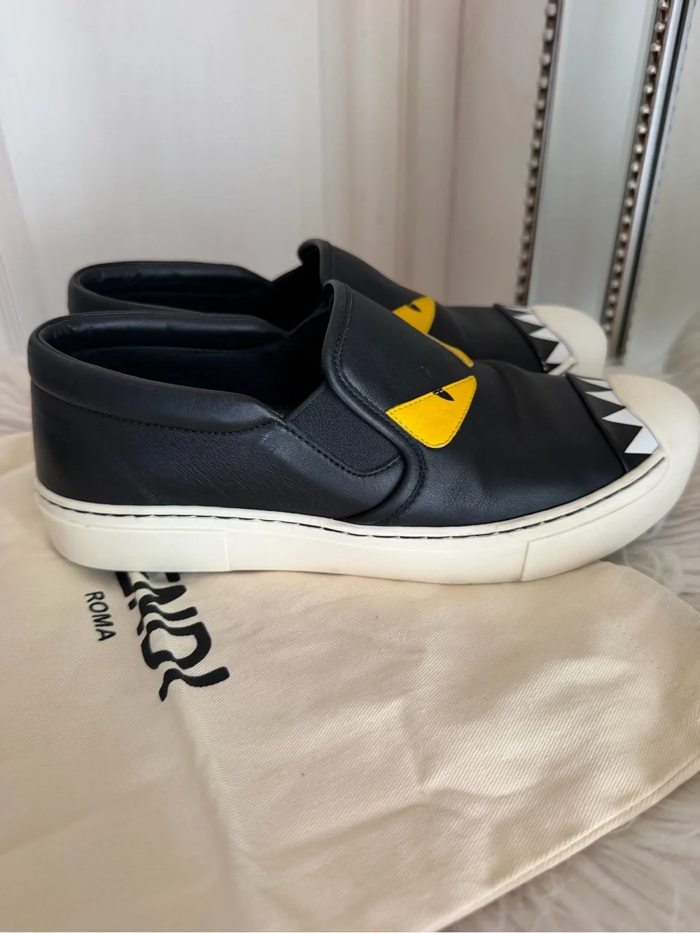 Fendi Monster Eyes Leather Slip-On Sneakers size 37